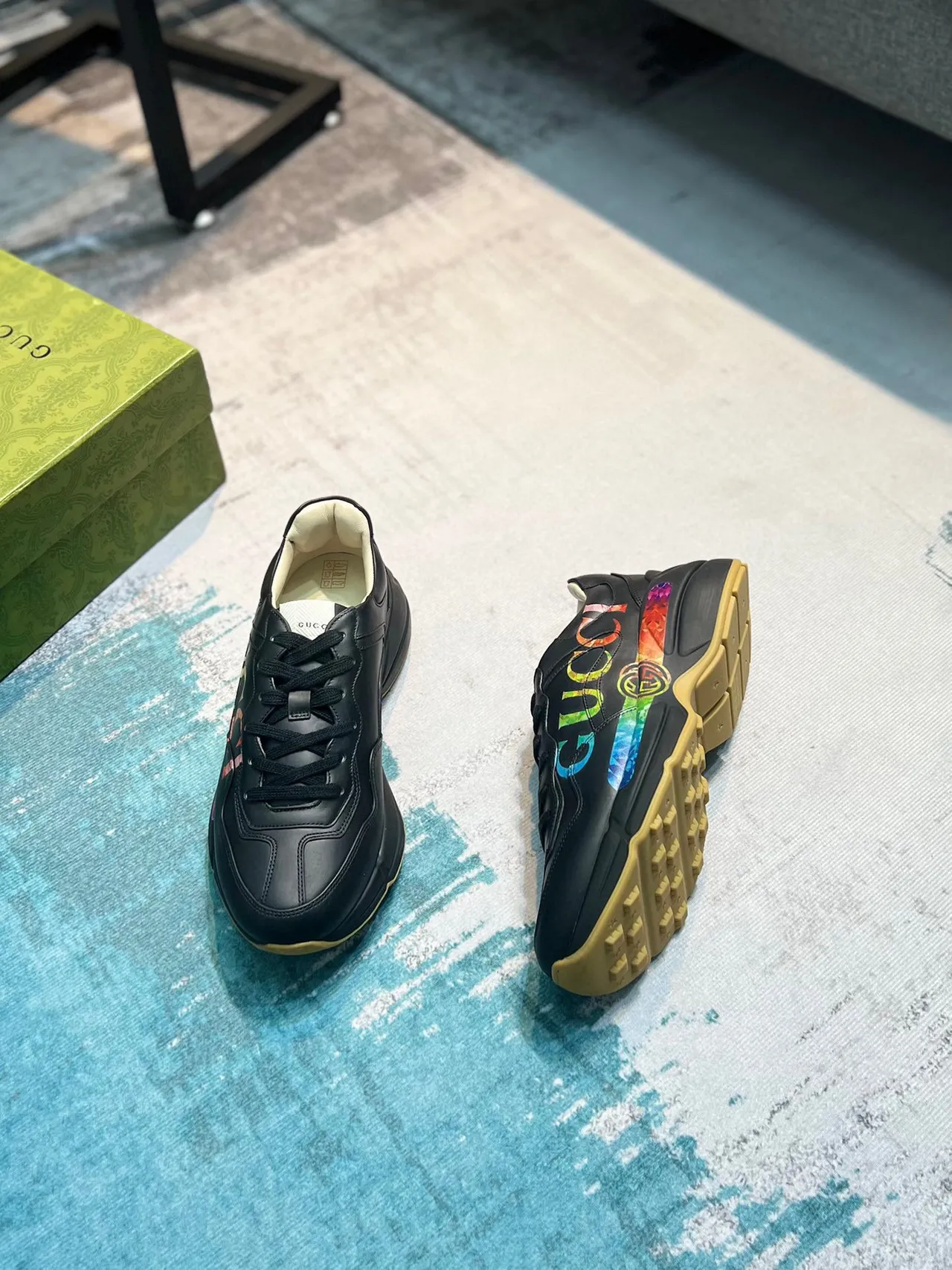 Gucci Rhyton Black Multicolor Iridescent Logo Lifestyle Sneakers 4