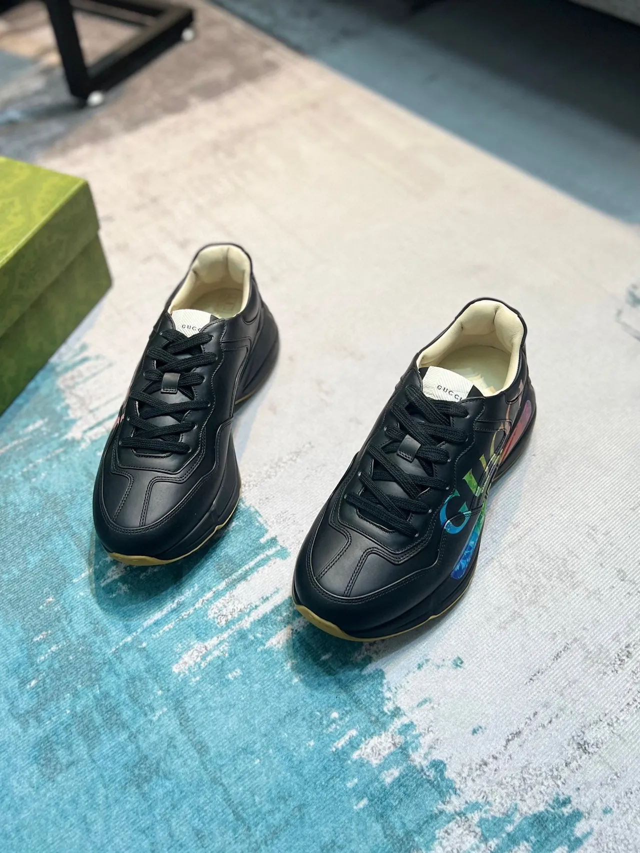 Gucci Rhyton Black Multicolor Iridescent Logo Lifestyle Sneakers 5