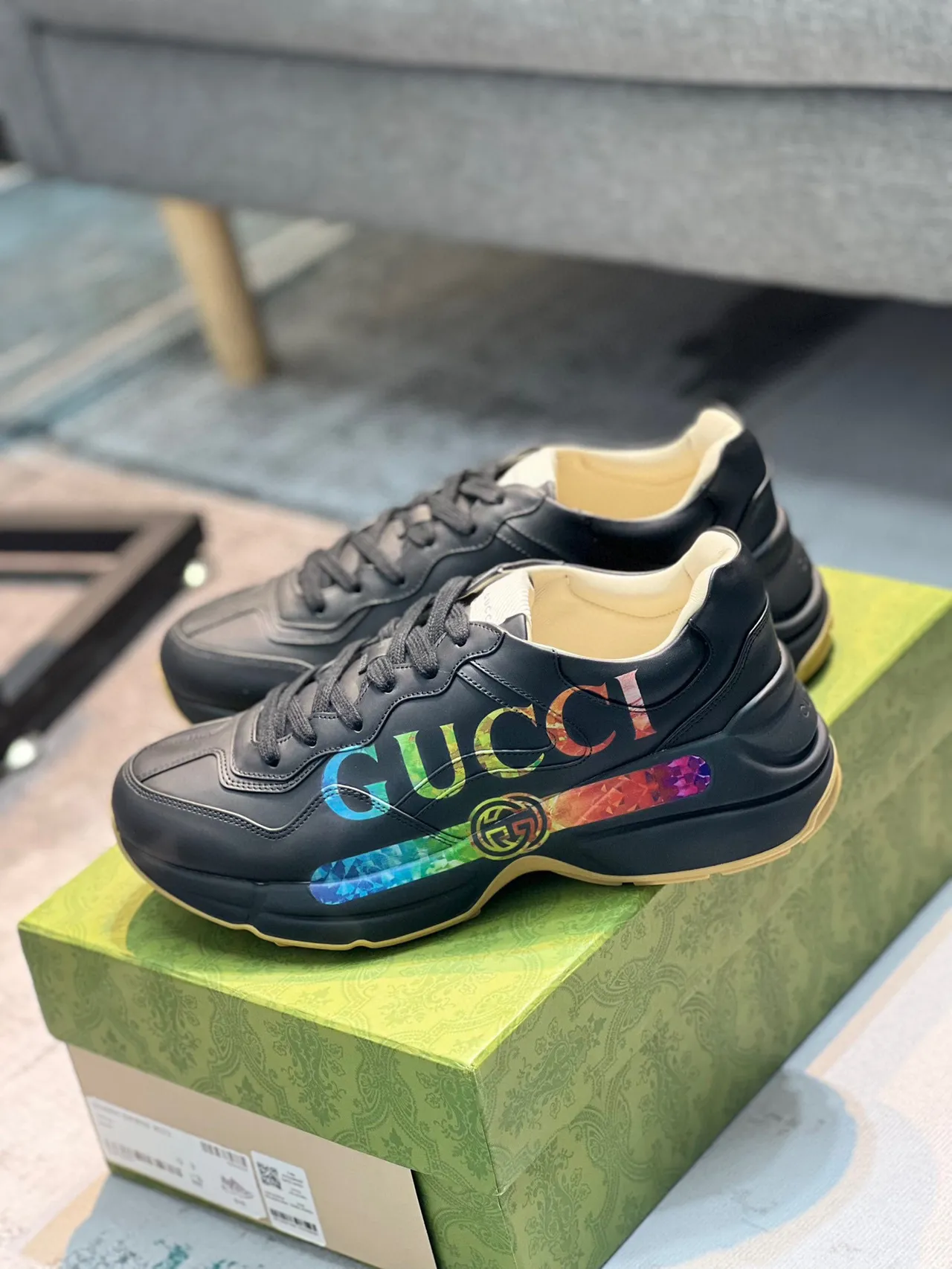 Gucci Rhyton Black Multicolor Iridescent Logo Lifestyle Sneakers 7