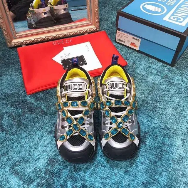 Gucci Rhyton Crystal-Embellished Silver Lifestyle Sneakers 2