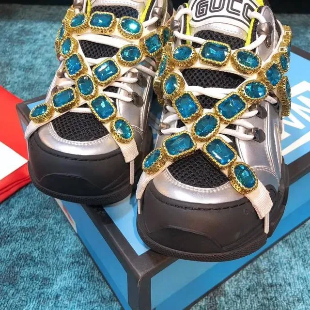 Gucci Rhyton Crystal-Embellished Silver Lifestyle Sneakers 3