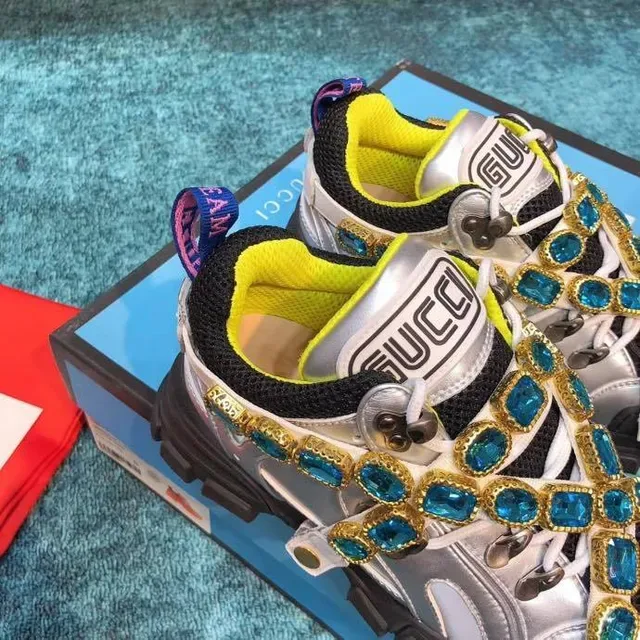 Gucci Rhyton Crystal-Embellished Silver Lifestyle Sneakers 4