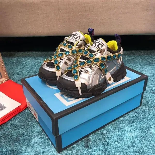 Gucci Rhyton Crystal-Embellished Silver Lifestyle Sneakers 5