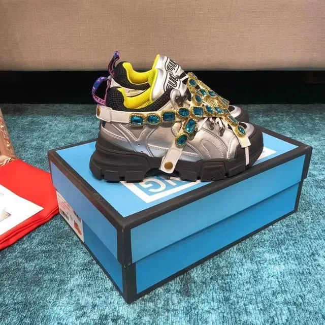Gucci Rhyton Crystal-Embellished Silver Lifestyle Sneakers 6