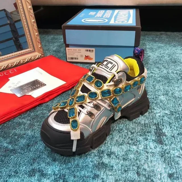 Gucci Rhyton Crystal-Embellished Silver Lifestyle Sneakers 8
