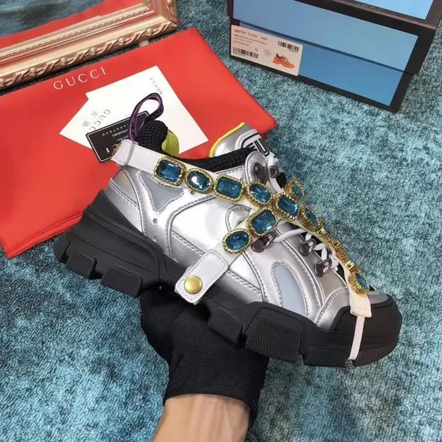 Gucci Rhyton Crystal-Embellished Silver Lifestyle Sneakers 9