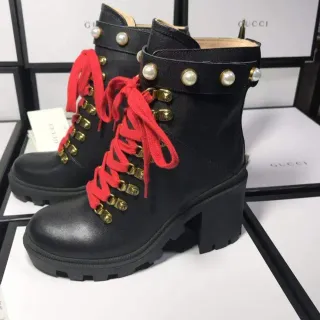 Gucci Rhyton Pearl-Strap Black Ankle Boots