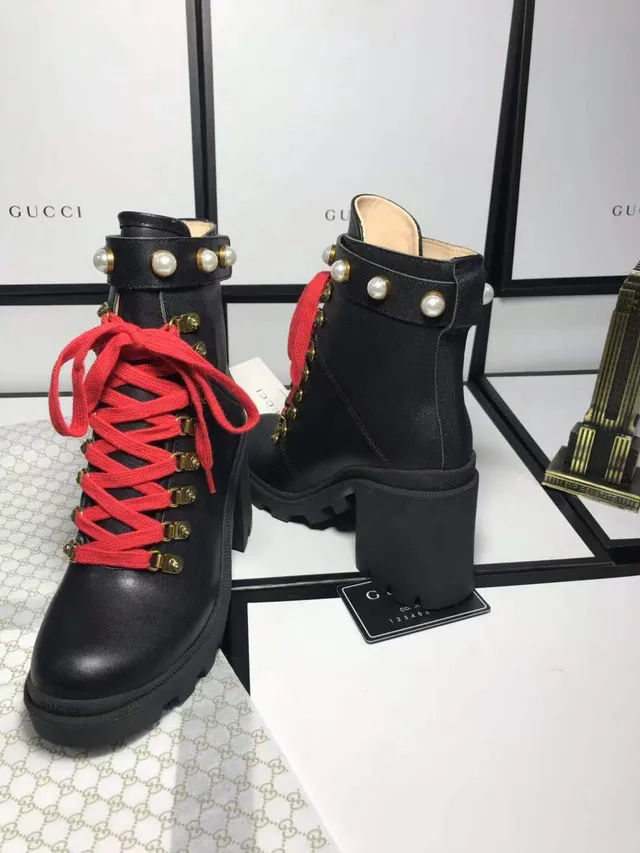 Gucci Rhyton Pearl-Strap Black Ankle Boots 2