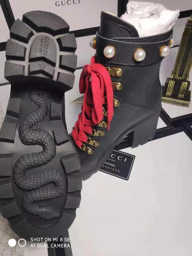 Gucci Rhyton Pearl-Strap Black Ankle Boots 3