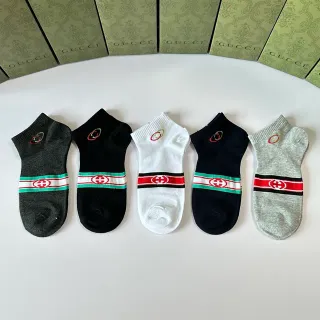 Gucci Screener Black Red Ankle-Length Ribbed Cuff Socks
