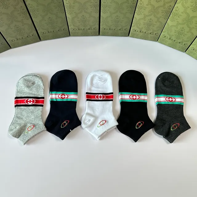 Gucci Screener Black Red Ankle-Length Ribbed Cuff Socks 4