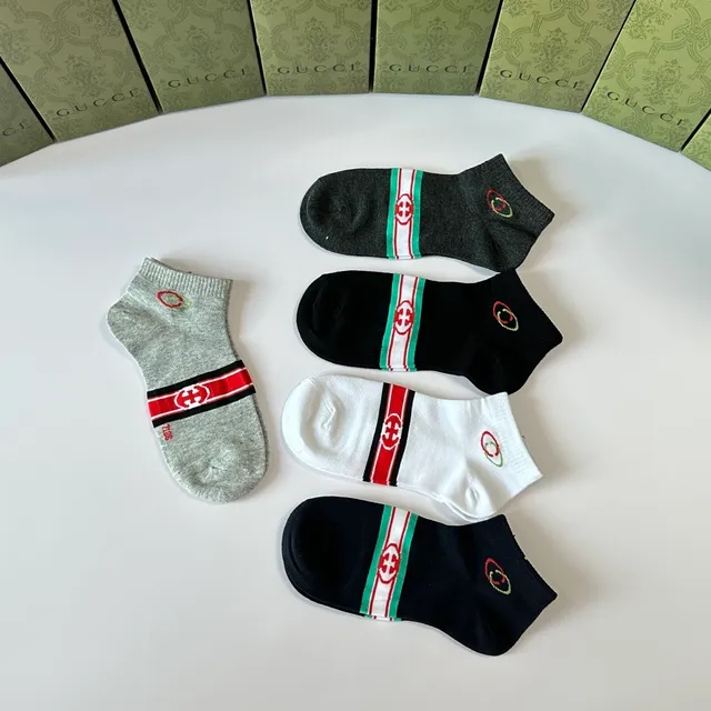 Gucci Screener Black Red Ankle-Length Ribbed Cuff Socks 5