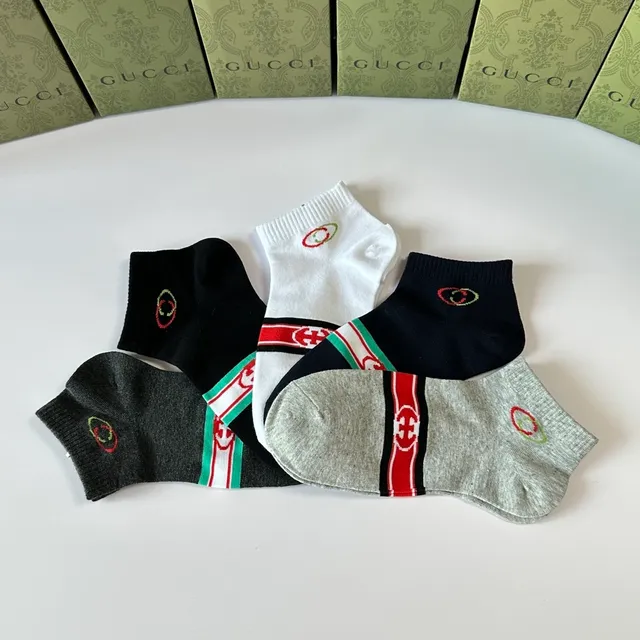 Gucci Screener Black Red Ankle-Length Ribbed Cuff Socks 7