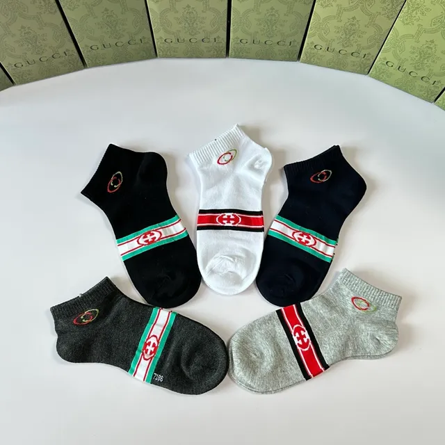Gucci Screener Black Red Ankle-Length Ribbed Cuff Socks 8