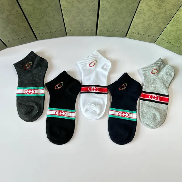 Gucci Screener Black Red Ankle-Length Ribbed Cuff Socks 9