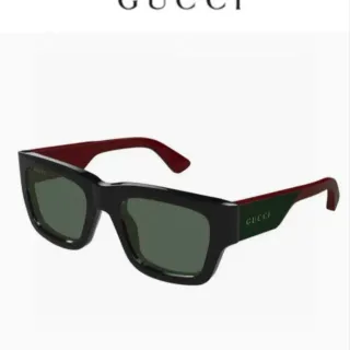 Gucci Screener Black Red Green Web Rectangular Sunglasses
