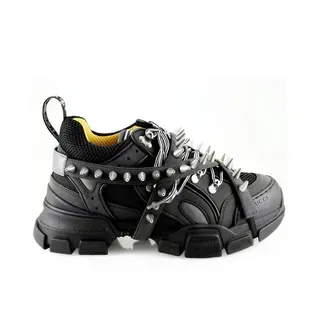 Gucci Screener Black Silver Spiked Strap Ridged Sole Chunky Sneakers