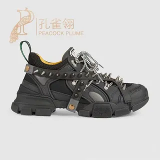 Gucci Screener Black Silver Spiked Strap Ridged Sole Chunky Sneakers 4