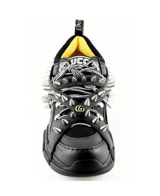 Gucci Screener Black Silver Spiked Strap Ridged Sole Chunky Sneakers 5