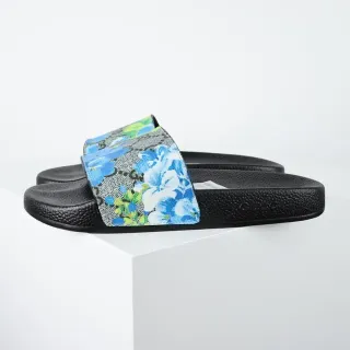 Gucci Screener Blue Floral GG Snakeskin Slide Slippers