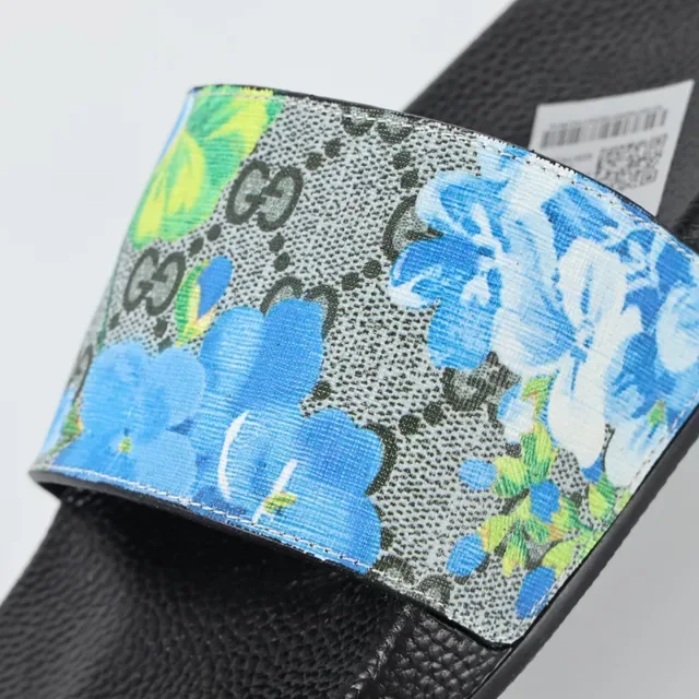 Gucci Screener Sandales Glissantes Floral Bleu GG Peau de Serpent 6