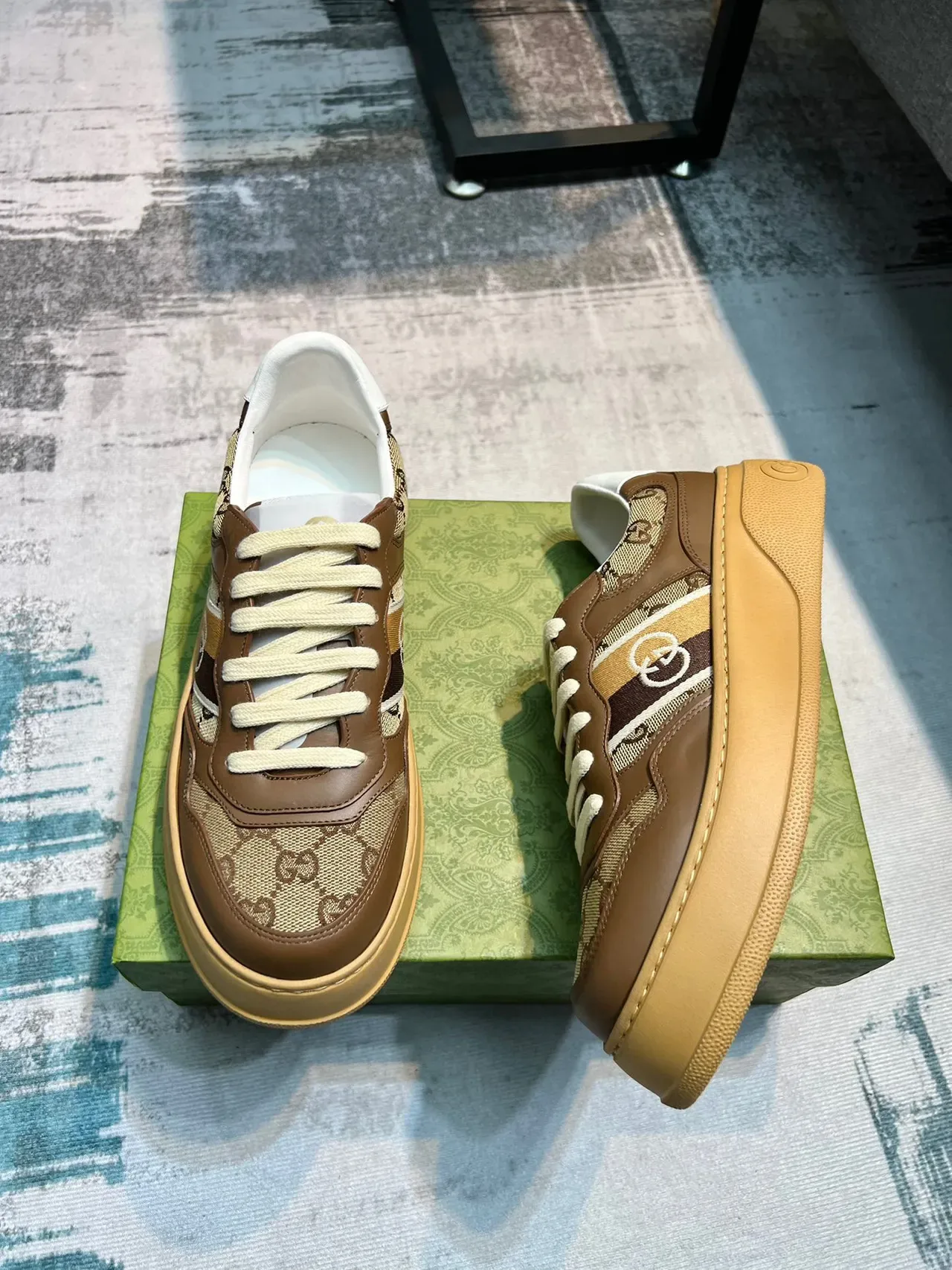 Gucci Screener Marron Beige Semelle Plateforme GG Monogram Canvas Sneakers Chunky 4