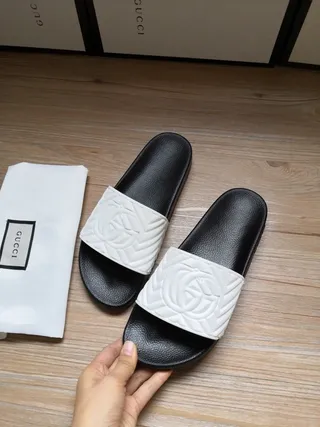 Gucci Screener Embossed GG Monogram Black and White Slippers 3