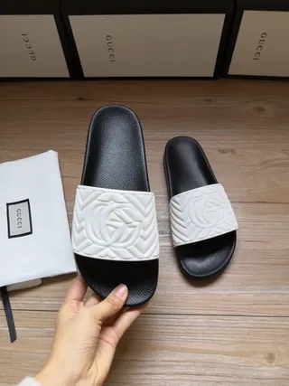 Gucci Screener Embossed GG Monogram Black and White Slippers 4