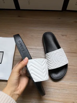 Gucci Screener Embossed GG Monogram Black and White Slippers 5