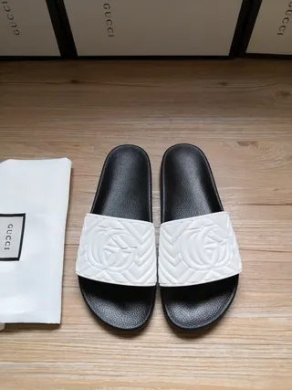 Gucci Screener Embossed GG Monogram Black and White Slippers 6