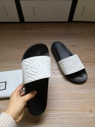 Gucci Screener Embossed GG Monogram Black and White Slippers 7