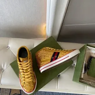 Gucci Screener Gold Sequin High-Top Lifestyle Sneakers