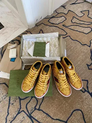 Gucci Screener Gold Sequin High-Top Lifestyle Sneakers 2