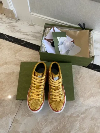 Gucci Screener Gold Sequin High-Top Lifestyle Sneakers 4