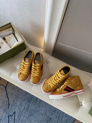Gucci Screener Gold Sequin High-Top Lifestyle Sneakers 7