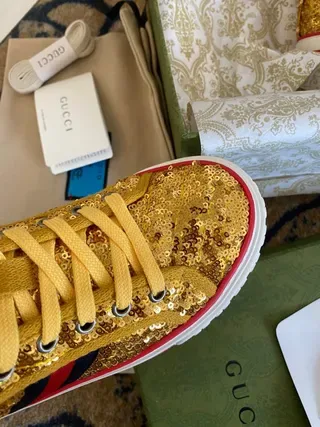 Gucci Screener Gold Sequin High-Top Lifestyle Sneakers 8