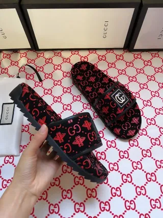 Gucci Screener Monogram-Print Black and Red Slide Slippers 3