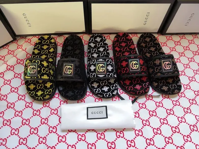 Gucci Screener Monogram-Print Black and Red Slide Slippers 6