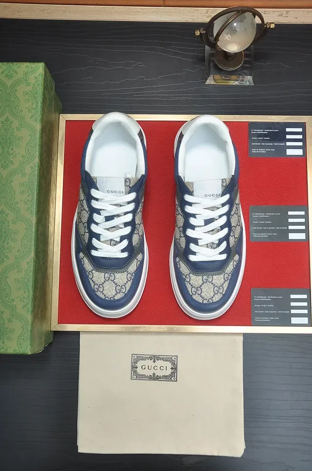 Gucci Screener Navy and Beige GG Monogram Sneakers Lifestyle 2