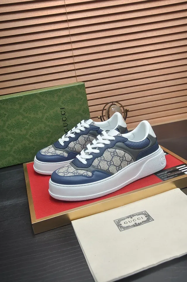 Gucci Screener Navy and Beige GG Monogram Sneakers Lifestyle 4