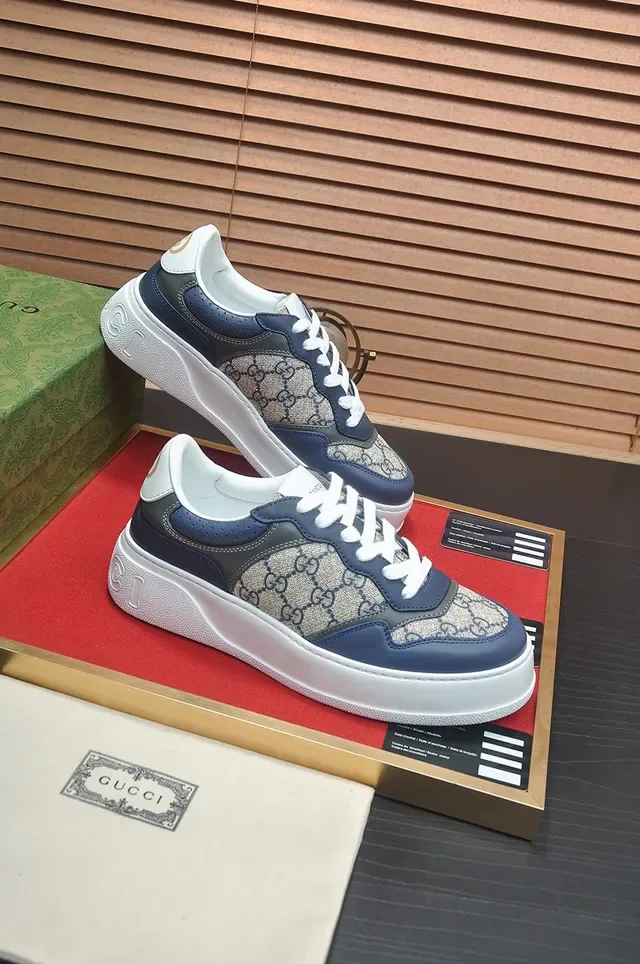 Gucci Screener Navy and Beige GG Monogram Sneakers Lifestyle 6