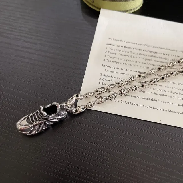 Gucci Screener Silver Black Sculpted Shoe Pendant Necklace 2