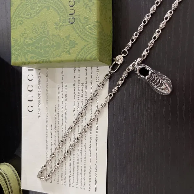 Gucci Screener Silver Black Sculpted Shoe Pendant Necklace 6