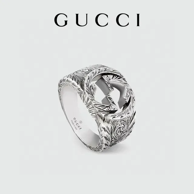 Gucci Screener Silver Wide Band Engraved Floral Motifs Ring 3