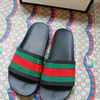 Gucci Screener Slide काला हरा लाल Web Stripe स्लिपर्स