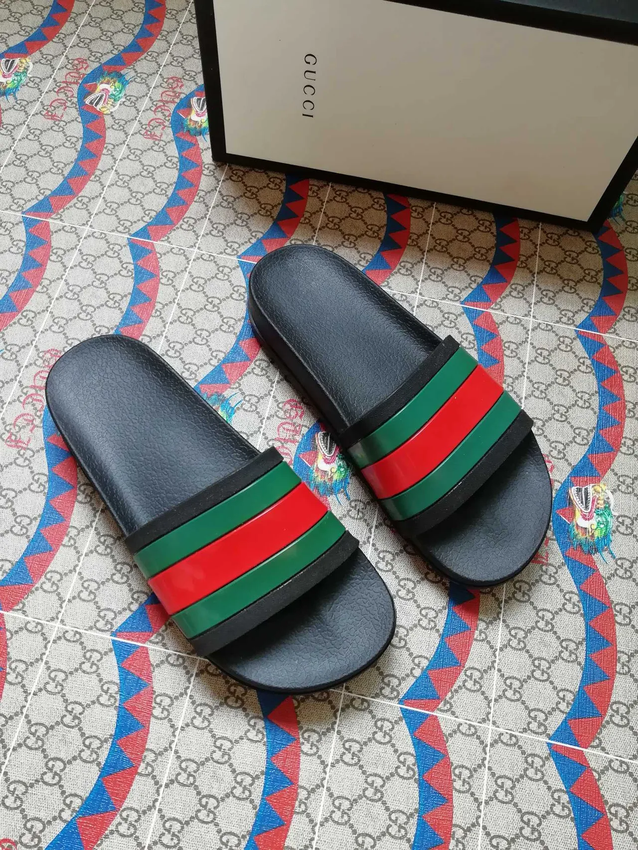 Gucci Screener Slide Black Green Red Web Stripe Slippers 5