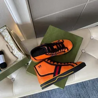 Gucci Screener-Style Orange Web Stripe High-Top Lifestyle Sneakers