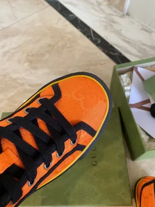 Gucci Screener-Style Orange Web Stripe High-Top Lifestyle Sneakers 2