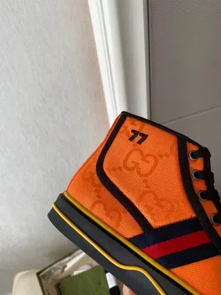 Gucci Screener-Style Orange Web Stripe High-Top Lifestyle Sneakers 3