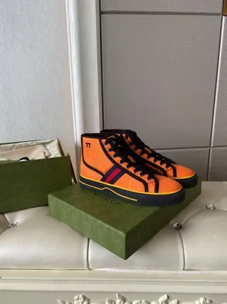 Gucci Screener-Style Orange Web Stripe High-Top Lifestyle Sneakers 7